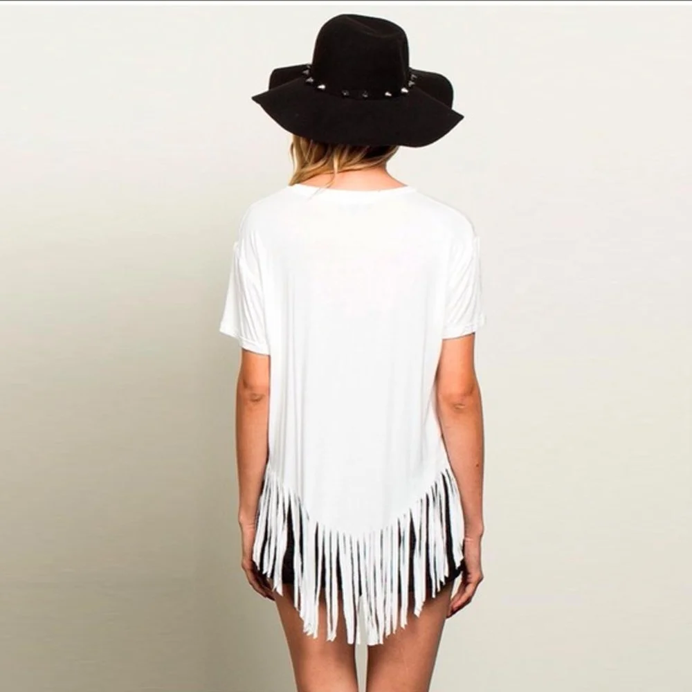 POL Sequin Cross Fringe Black and White Top - Picture 4 of 6